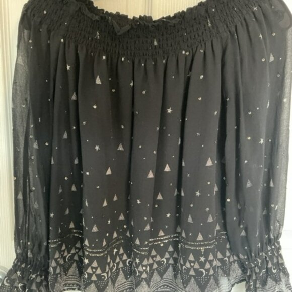 Joie Silk boho/flowy off shoulder black/white blouse size xxs - Picture 6 of 8